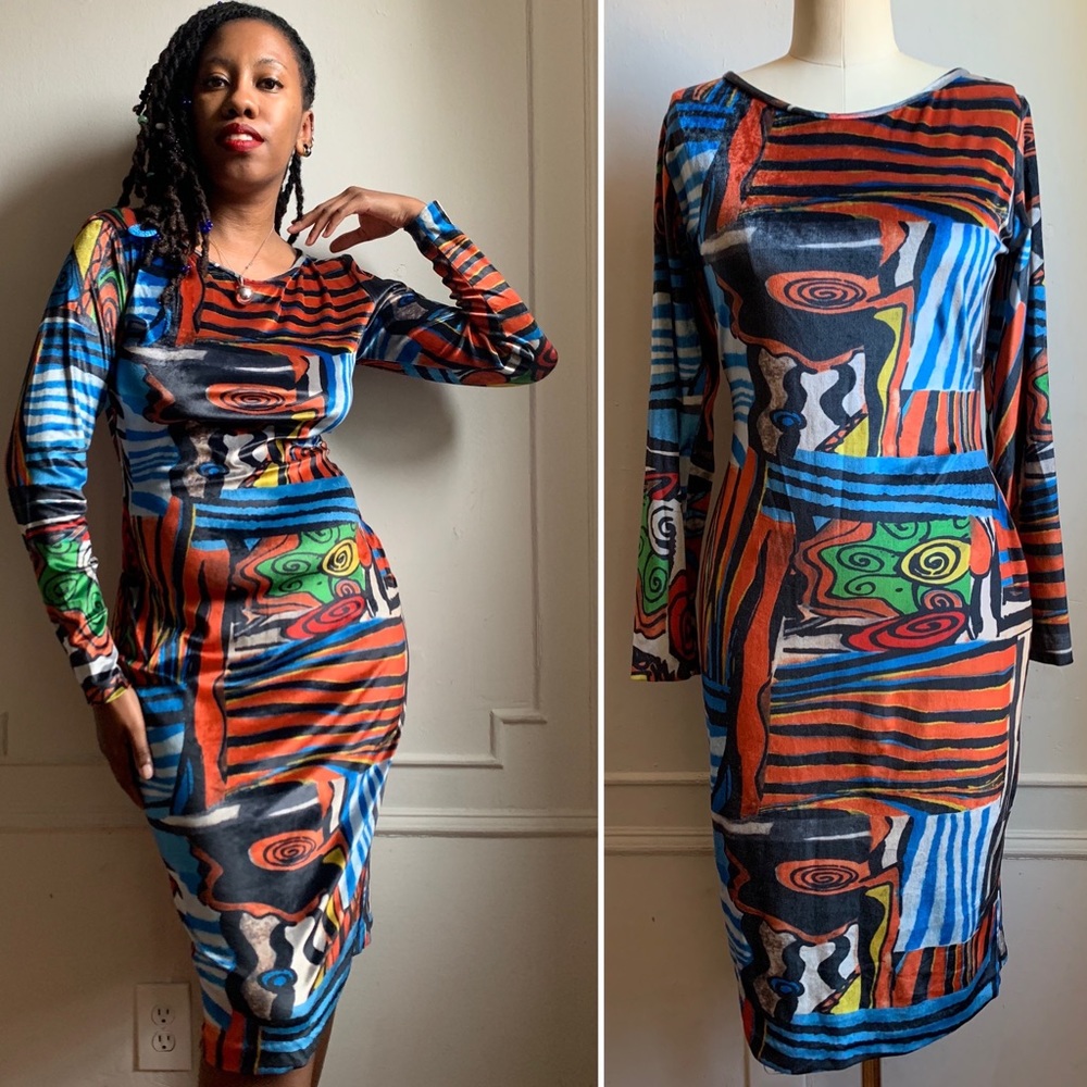 Vintage Wearable Art Long Sleeve Velvet Dress